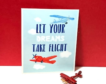 Dollhouse Miniature “Let Your Dreams Take Flight” Sign or Red Metal Toy Airplane.  1:12 Scale