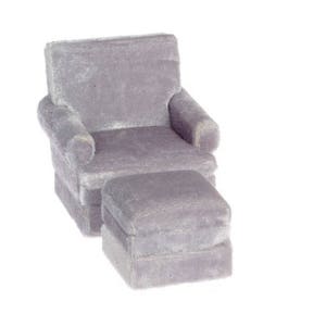 Dollhouse Miniature Grey Chair & Ottoman 1:12 Scale