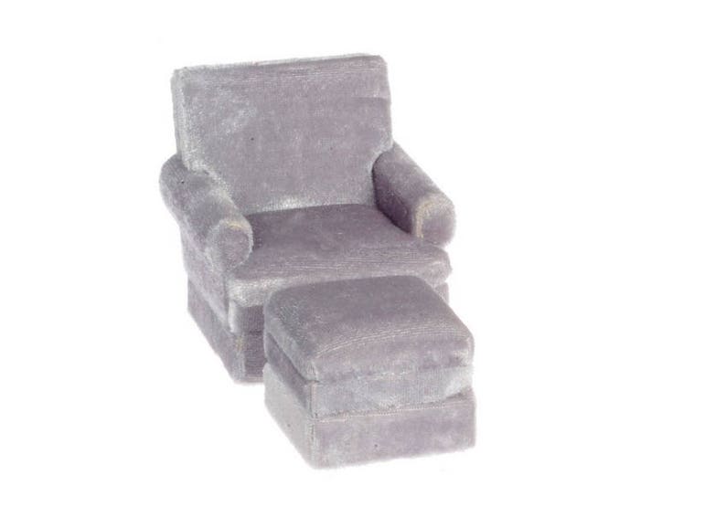 Dollhouse Miniature Grey Chair & Ottoman 1:12 Scale image 1