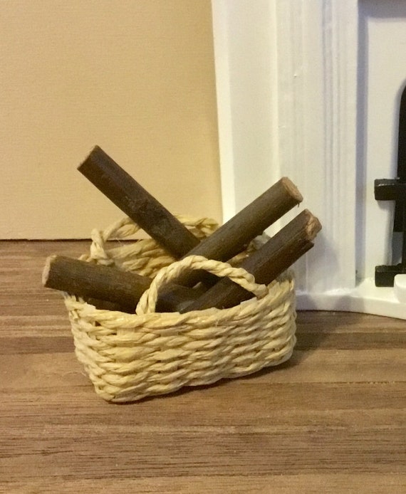 Dollhouse Miniature Fairy Garden Basket Of Fire Wood 1 12 Etsy