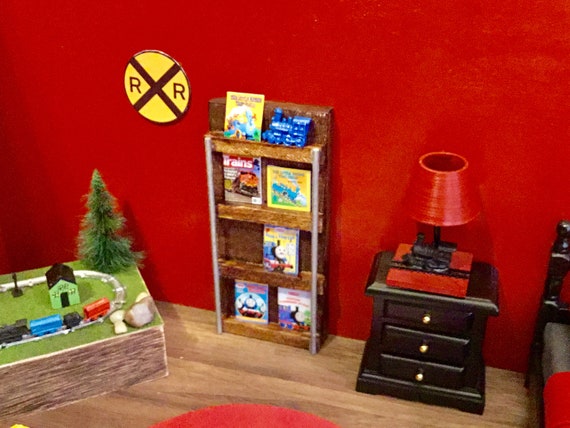 Dollhouse Miniature Little Boy S Train Themed Bedroom Train Lamp Train Rug Train Table Toy Trains 1 12 Scale