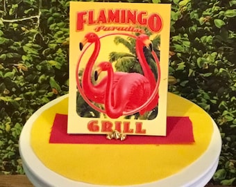 Letrero en miniatura para parrilla con forma de flamenco para casa de muñecas, escala 1:12