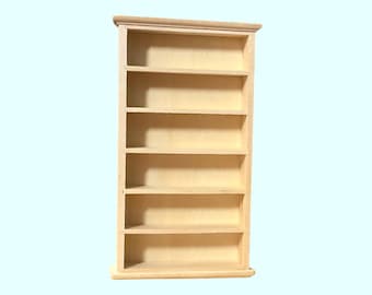 Estantería de madera sin terminar en miniatura para casa de muñecas. Escala 1:12.