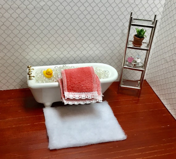Dollhouse Miniature Coral Towel Set Chrome Glass Etagere Etsy