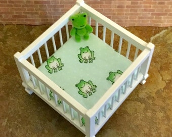 Dollhouse Miniature Frog Themed Playpen or Miniature Stuffed Frog