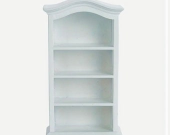 Dollhouse Miniature White Wooden Arched Bookshelf. 1:12 Scale