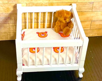 Dollhouse Miniature Bear Themed Playpen or Miniature Plush Bear.  1:12 Scale