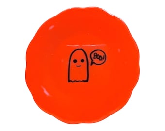 Dollhouse Miniature Ceramic Orange Halloween Ghost  Plate   1:12 Scale