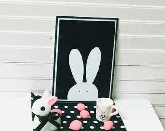 Dollhouse Miniature Easter Decor, Rabbit Picture, Miniature Rabbit or Rabbit Mug.  1:12 Scale