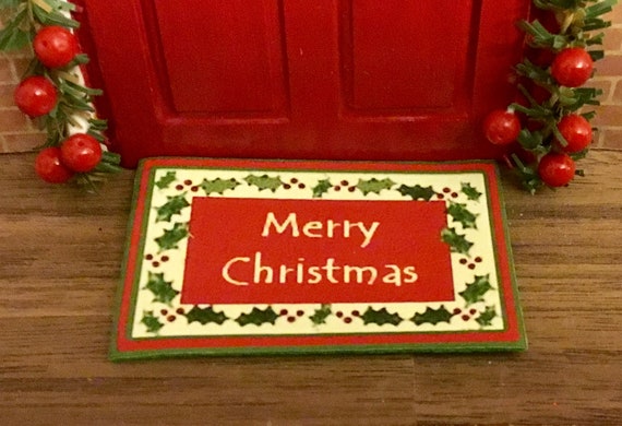 Dollhouse Miniature Holiday Merry Christmas Door Mat Bells and Snowflakes 304