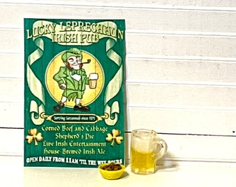 Dollhouse Miniature Irish Pub Sign, Mug of Beer or Bowl Nuts. St. Patrick’s Day.  1:12 Scale