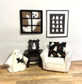 Dollhouse Miniature Halloween Decor, Ghost with Black Cat, Framed Ghost Picture, Ghost Window, Ghost Pillow, Ghost Picture. 1:12 Scale