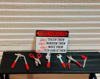 Dollhouse Miniature Tool Sign or Set of Tools.  1:12 Scale