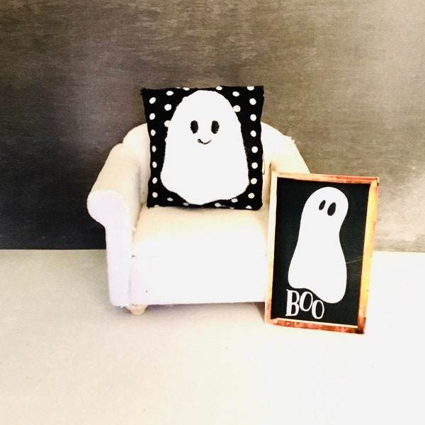 Dollhouse Miniature Halloween Decor, Ghost Pillow or Ghost Sign.  1:12 Scale