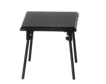 Mesa plegable miniatura de metal negro para casa de muñecas. Escala 1:12.