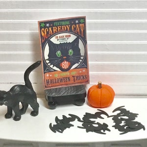 Miniature Dollhouse FAIRY GARDEN ~ Rustic HALLOWEEN Black & Orange Cat ~ NEW 
