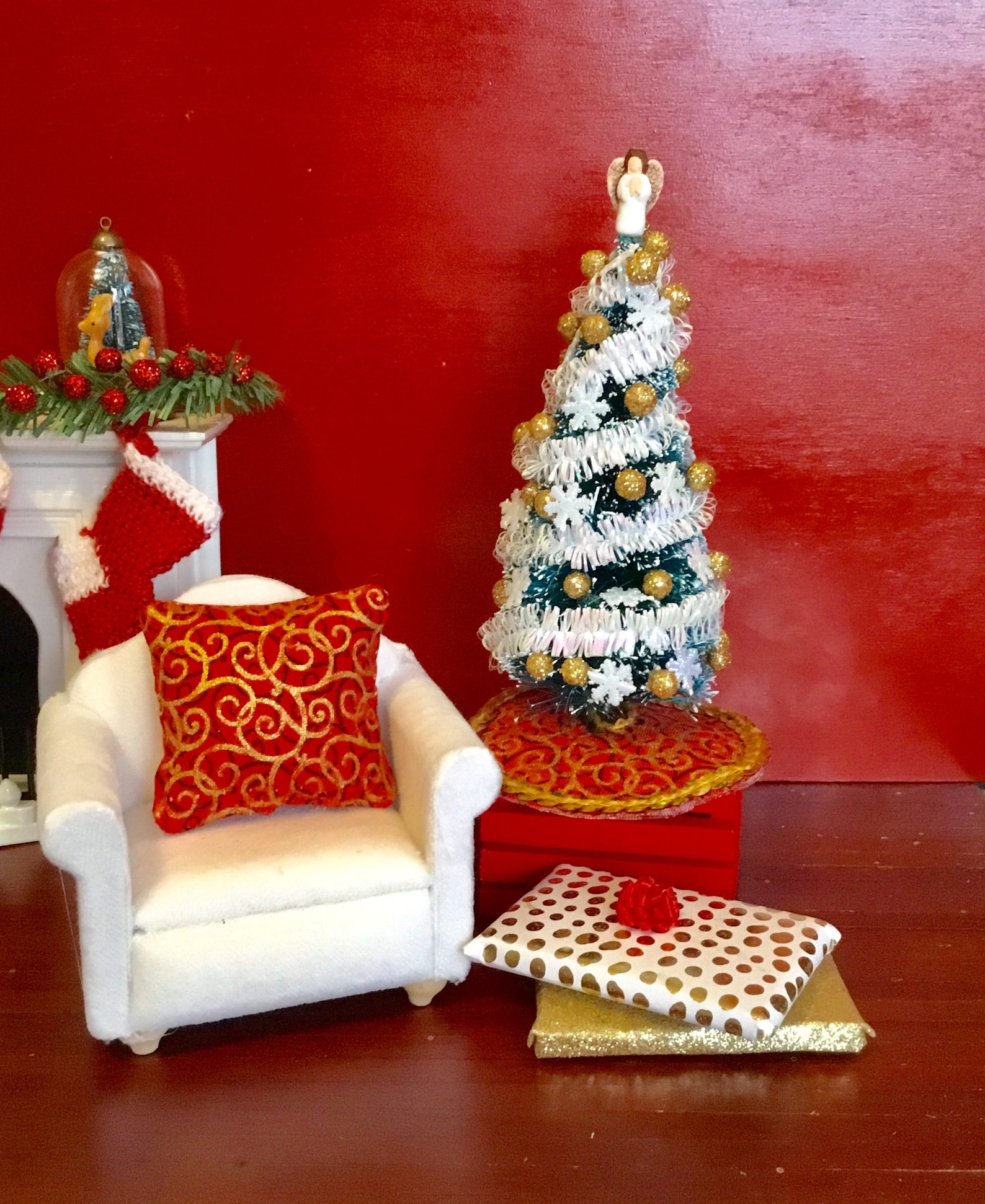 Dollhouse Miniature Christmas Tree With Gold Ornaments an Etsy