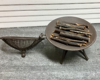 Dollhouse Miniature, Fairy Garden, Rustic Metal Outdoor Firepit with Wood. 1:12 Scale