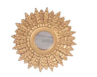 Espejo miniatura dorado con forma de sol para casa de muñecas, escala 1:12