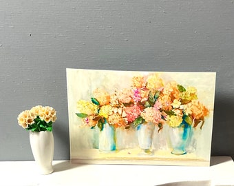 Dollhouse Miniature Ceramic Vase of Peach Hydrangeas or Hydrangeas Picture