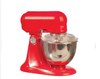 Dollhouse Miniature Red Metal Stand Mixer with Moving Parts. 1:12 Scale