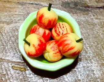 Dollhouse Miniature Ceramic Bowl of Apples.  1:12 Scale