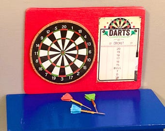 Dollhouse Miniature Dartboard with (3) Darts.  1:12 Scale