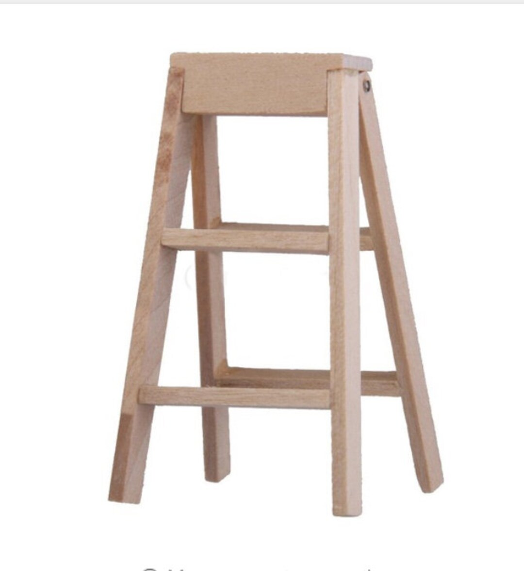 Dollhouse Miniature Unfinished Wooden Folding Step Ladder. 1 12