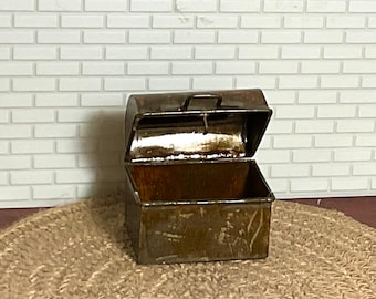 Dollhouse Miniature Metal Distressed Trunk  1:12 Scale