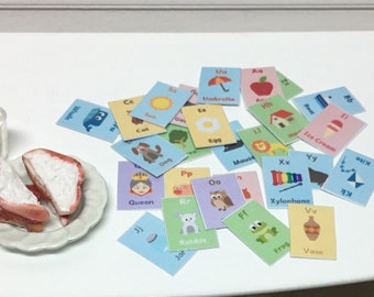 Dollhouse Miniature Set of Alphabet Flash Cards 1:12 Scale