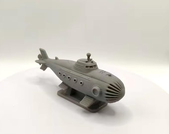 Submarino gris en miniatura para casa de muñecas