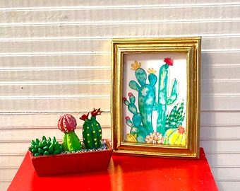 Dollhouse Miniature Framed Cactus Picture or Cactus Planter. 1:12 Scale