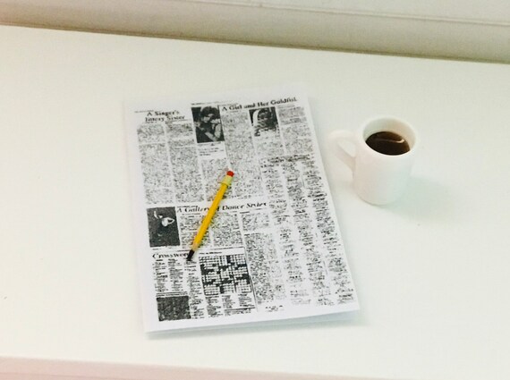 Dollhouse Miniature Newspaper with Crossword Puzzle, Pencil and Cup of Coffee.  1:12 Scale