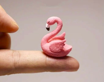 Miniatura de casa de muñecas, jardín de hadas, diorama de flamenco en miniatura