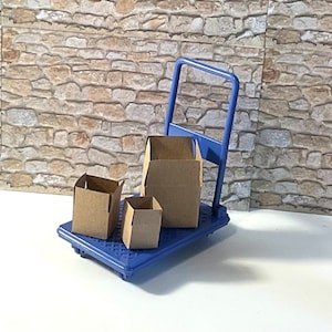 Dollhouse Miniature Blue Utility Cart with Boxes, Utility Cart Alone or Boxes Alone.  1:12 Scale