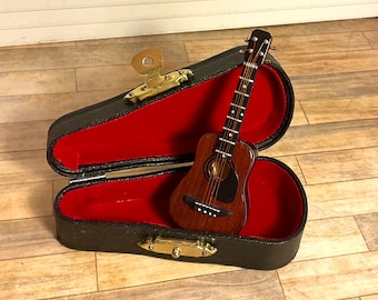 Dollhouse Miniature Acoustic Guitar with Case.  1:12 Scale