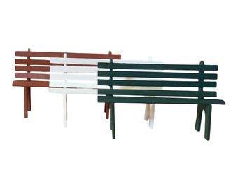 Banco de madera en miniatura para casa de muñecas, varios colores a elegir. Escala 1:12.