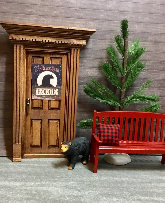 Dollhouse Miniature Red Wooden Bench Black Bear Large Pine Etsy