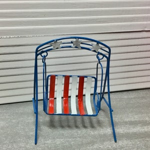 Dollhouse Miniature, Fairy Garden Metal Patriotic Swing.  1:12 Scale