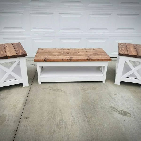 Farm House Rustic X Style Coffee Table and End Table - Low Shipping