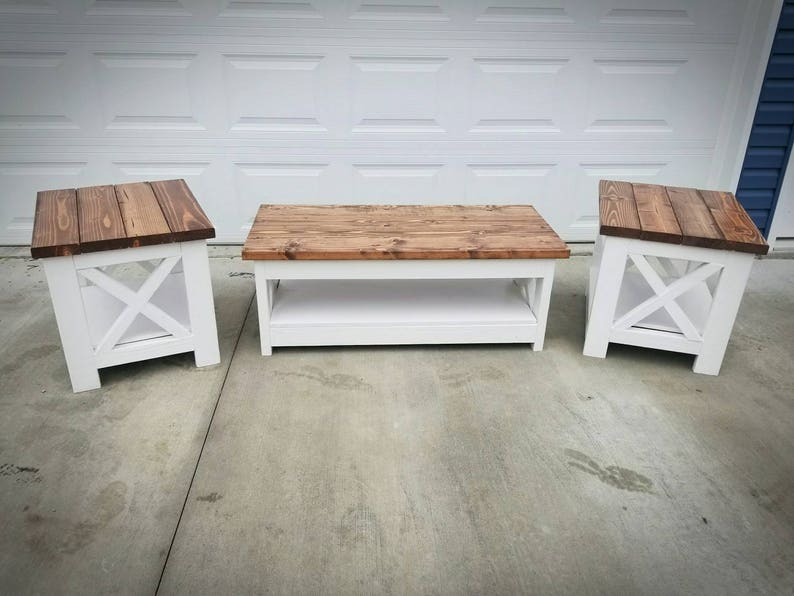 Farm House Rustic X Style Coffee Table And End Low
