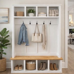 Hall Tree with Bench and storage | Free Shipping | Farmhouse Hall Tree