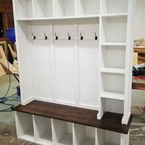 Hall Tree with Bench with side storage | Free Shipping | Farmhouse Hall Tree