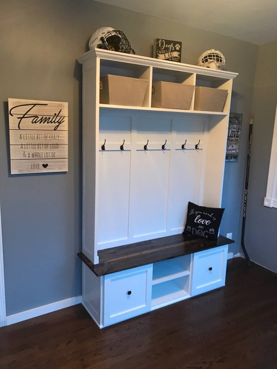 Farmhouse hall tree with storage bench sale