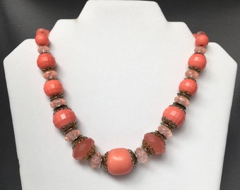 Gumdrop Beaded Necklace in Coral