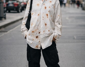 Botanical Dyed Men’s Shirt | Sustainable Cotton Floral Shirt | Hand Dyed Summer Festival Clothing | Unique Gift for Him