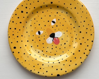 Ceramic Cheetah Plate | Hand Painted Wild Animal Dish | Boho Wall Decor | Unique Housewarming Gift