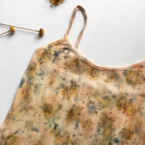 Unique Botanically Dyed Top: Floral-Print Cotton Shirt, Size S, Eco-conscious Fashion