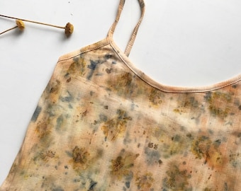 Unique Botanically Dyed Top: Floral-Print Cotton Shirt, Size S, Eco-conscious Fashion