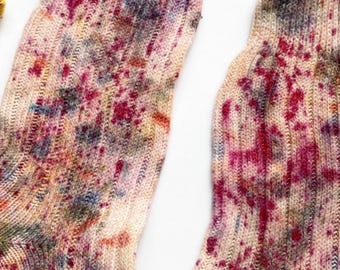 Unique Botanically Dyed Wool Socks: Eco-Printed, Floral-Print Gift for Her/Him